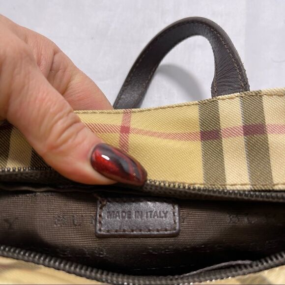 BURBERRY Mini Handbag Coated Canvas Classic Tan Check Leather Handles AUTHENTIC - Picture 8 of 11